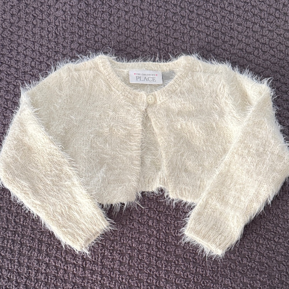 The Children's Place Cream Fuzzy Cropped Cardigan